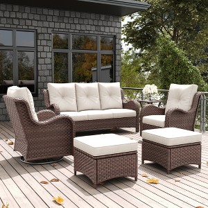 LayinSun Outdoor Patio Furniture Set, Brown Rattan Wicker Sectional Swivel Rocker Chairs Sets with Ottomans, Swivel Glider Chair - 1 of 4
