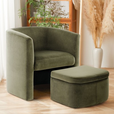 Barrel Chair with Storage Ottoman Set