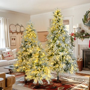 LOVMOR Pre-Lit Spruce Snow Flocked Christmas Tree with Multi-Color LED Lights - 1 of 4