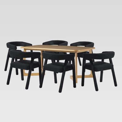 Saracina Home 7pc Rectangle Dining Table Set with Fully Upholstered Solid Wood Chairs