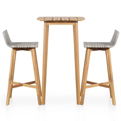 vidaXL 3-Piece Bar Set- Solid Acacia Wood with Weather-Resistant PE Rattan, Indoor/Outdoor Furniture, Ideal for Patio, Deck, Garden or Lounge Area