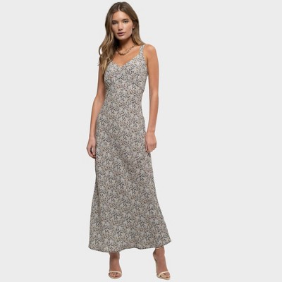 August Sky Women's V-neckline Sleeveless Ditsy Floral Midi Dress