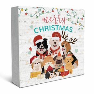 Dog Christmas Wooden Sign Desk Decor, Christmas Sign Gifts for Dog Lovers, Cute Xmas Puppy Dogs Wood Block Signs - 1 of 4