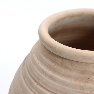 Rustic Light Brown Ribbed Ceramic Urn Vase 13.2-Inch Tall
