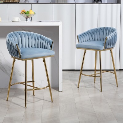 26'' Counter height bar stools Set of 2 kitchen island counter bar stool with hand- wave back,golden chromed base and footrest