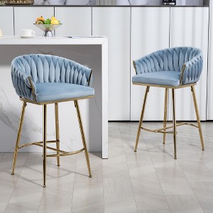 26'' Counter height bar stools Set of 2 kitchen island counter bar stool with hand- wave back,golden chromed base and footrest - 1 of 4