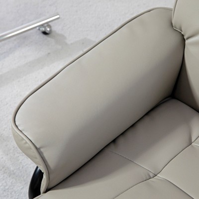 Gray Faux Leather Swivel Recliner with Ottoman and Wood Frame