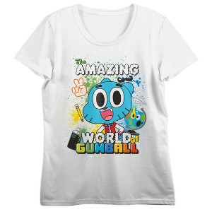 The Amazing World of Gumball Gumball Watterson making art, pencil globe, the amazing world of gumball text font on White Short Sleeve Adult T-Shirt - 1 of 4
