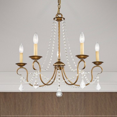 Antique Gold Leaf Mini Crystal 5-Light Chandelier