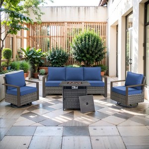 Gymojoy 4/6PCS 50000 BTU Gas Firepit Table with Outdoor 3-Seat Sofa Swivel Chair Ottoman Set - 1 of 4