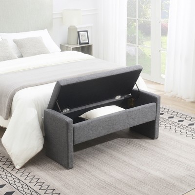 Modern Bed End Bench, Teddy Fabric Entryway Storage Bench with Arms, Upholstered Foot Rest Stool, Window Vanity Bench for Living Room