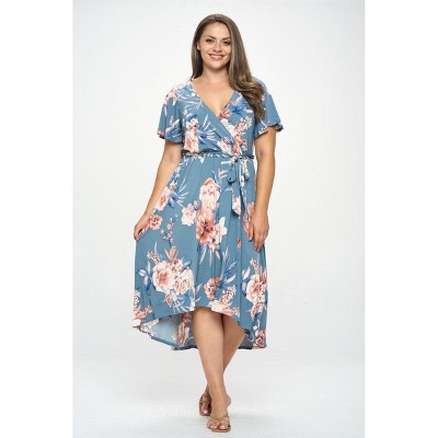 West K Women's Georgia Plus Size Faux-wrap Dress With High-low Hem And Tie  Waist - 3x - Blue Floral : Target