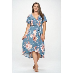WEST K Womens Georgia Plus Size Flutter Sleeve High Low Hem Dress - 1 of 4