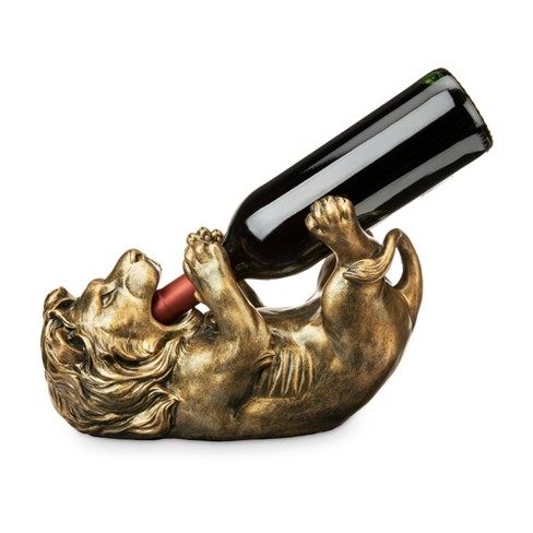 True Lion Polyresin Wine Bottle Holder Set Of 1 Antiqued Bronze