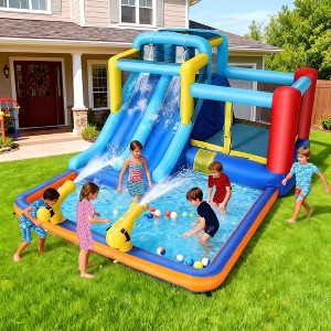 KRISRATE Inflatable Water Slide Bounce House for Kids Backyard-12x10FT Blow Up Water Park with Dual Racing Slides, Splash Pool, Climbing Wall & Blower - 1 of 4