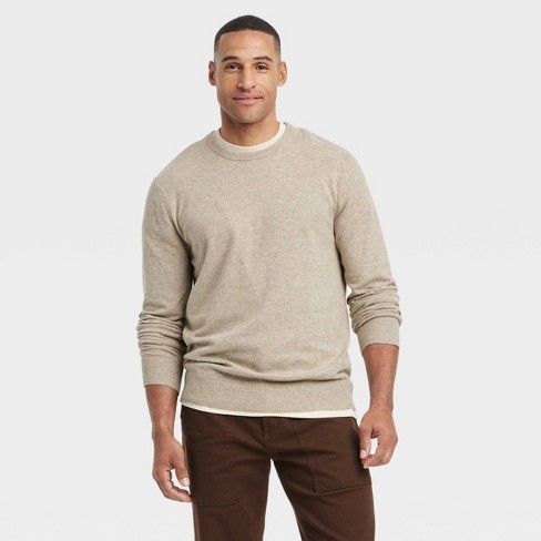 Men s Soft Knit Crewneck Pullover Sweater Goodfellow Co Taupe L Target