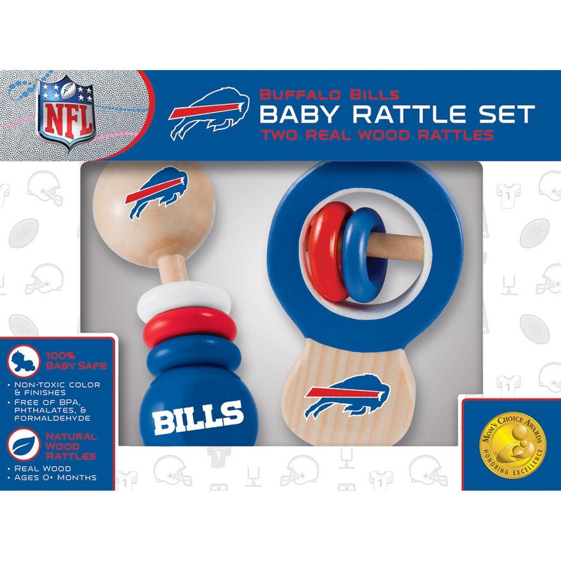 Baby Fanatic Wood Rattle 2 Pack - NFL Buffalo Bills Baby Toy Set, 1 of 5