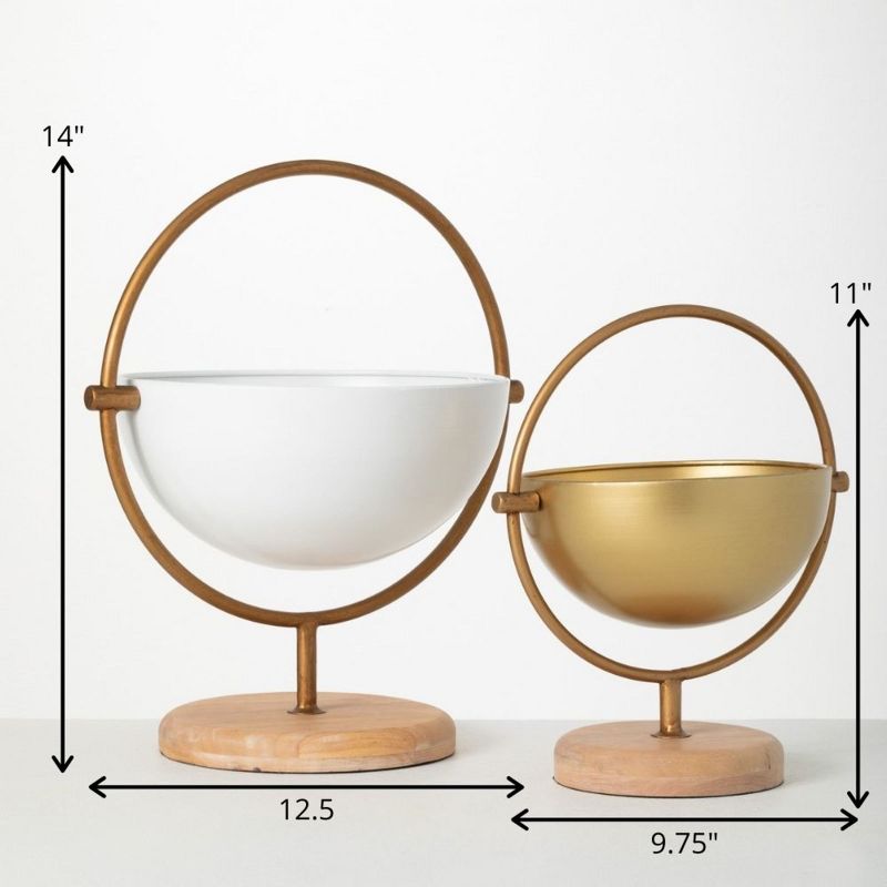 Sullivans Metal Bowl With Spherical Frame Base Set of 2, 14"H & 11"H White, 4 of 5