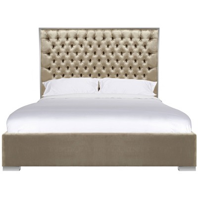 King Chester Tufted Velvet Bed Champagne - Safavieh