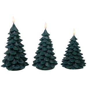 Northlight Flickering LED Flameless Christmas Tree Wax Candles - 7.25" - Green - Set of 3 - 1 of 4