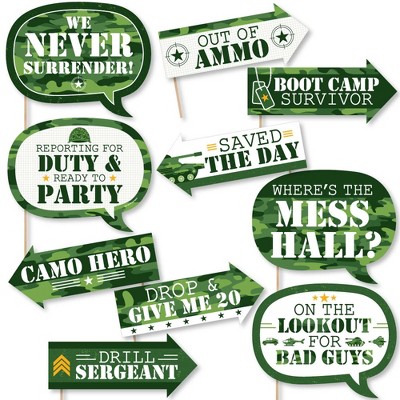 Big Dot of Happiness Funny Camo Hero - Army Military Camouflage Party Photo Booth Props Kit - 10 Piece