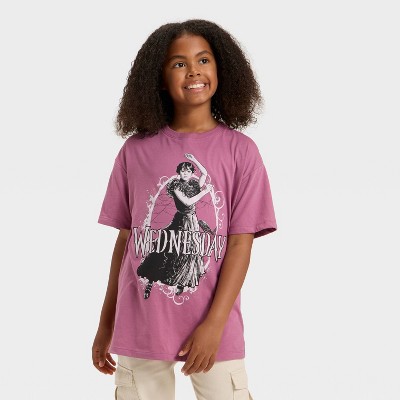 Girls' Wednesday Addams Oversized Short Sleeve Graphic T-Shirt - Maroon