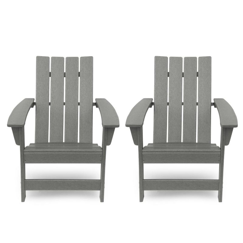 Encino 2pk Resin Contemporary Adirondack Chairs - Gray - Christopher Knight Home, 1 of 9