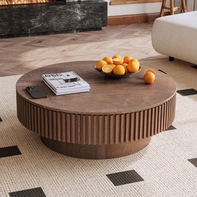 Modern 39'' Round Solid Wood Coffee Table,Table With Storage Space And Solid Wood Veneered,Suitable For Apartment Or Office-Coolbibila