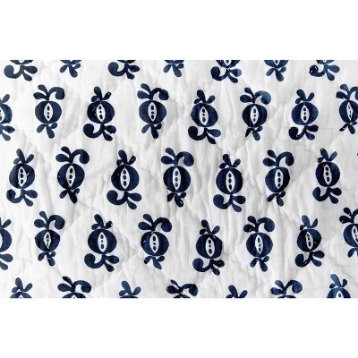 White and Indigo Cotton Reversible King Quilt