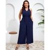 Womens Tie Knot Wide Leg Jumpsuit Plus Size Summer Dressy Sleeveless Frill Trim Patchwork Jumpsuit Casual Jumpsuits Outfits - 2 of 4