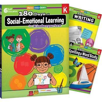 Shell Education 180 Days Social-Emotional Learning, Writing, & Spelling Grade K: 3-Book Set