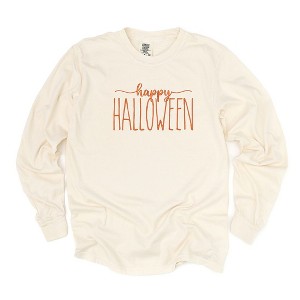 Simply Sage Market Women's Embroidered Happy Halloween Long Sleeve Garment Dyed Tee - 1 of 4