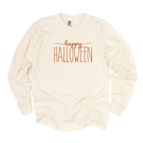 Simply Sage Market Women's Embroidered Happy Halloween Long Sleeve Garment Dyed Tee - image 1 of 4