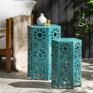 GDFStudio Elliot Outdoor Nesting Iron Side Tables with Sunburst Cutout Design (Set of 2) - 1 of 4