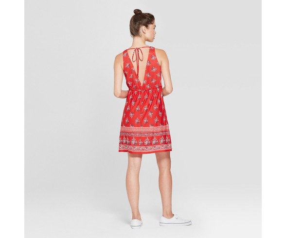 Women's Floral Print Tie Back Dress - 3Hearts (Juniors') Red XS