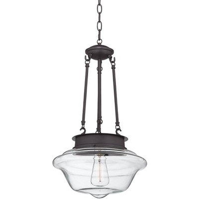 Possini Euro Design Bronze Pendant Light 13" Wide Farmhouse Schoolhouse LED Clear Glass for Kitchen Island Dining Room