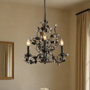 ALOADECOR Contemporary Dark Bronze Leaf Chandelier Elegant Interior Lighting With Crystal Accents For Dining Room Foyer - 1 of 4