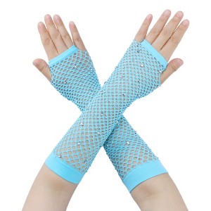 INSPIRE CHIC Women's Long Elastic Mesh Rhinestone Cosplay Net Half Finger Sleeves Gloves for Female Dance Party 1Pair - 1 of 4