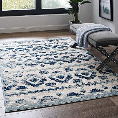 Modway Reflect Takara Abstract Diamond Moroccan Trellis 5x8 Indoor and Outdoor Area Rug