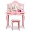 Costway Kids Vanity Table & Stool Princess Dressing Make Up Play Set for Girls White/Pink - 2 of 4