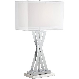 Possini Euro Design Proxima Modern Table Lamp with White Marble Riser 28" Tall Chrome Silver Metal Double Shades for Bedroom Living Room House Home - 1 of 4