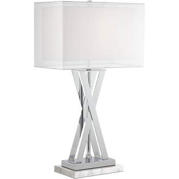 Possini Euro Design Proxima Modern Table Lamp with White Marble Riser 28" Tall Chrome Silver Metal Double Shades for Bedroom Living Room House Home