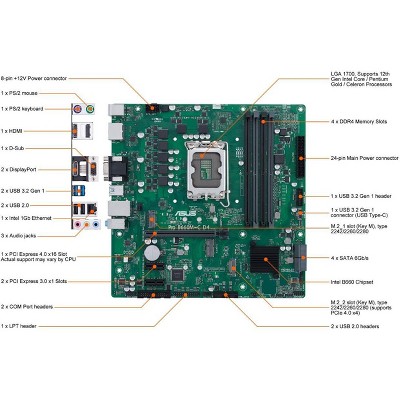 Asus PRO B660M-C D4-CSM Desktop Motherboard - Intel Chipset - Socket LGA-1700 - Micro ATX