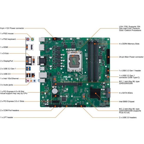 Asus PRO B660M-C D4-CSM Desktop Motherboard - Intel Chipset - Socket LGA-1700 - Micro ATX - image 1 of 4