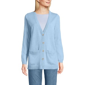 Lands' End Women's Fine Gauge Cotton Cardigan with Tipping Sweater - 1 of 3