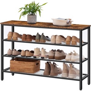 Hachikiko 4-Tier Industrial Shoe Rack with 3 Metal Mesh Shelves,Rustic Brown Entryway Storage Organizer - 1 of 4