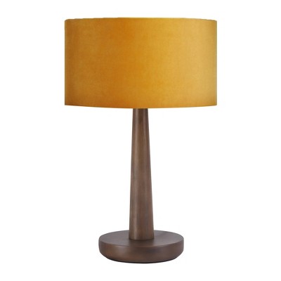 18.5'' Walnut Table Lamp with Orange Round Velvet Shade for Bedroom, Living Room, Dining Room, Office, Study