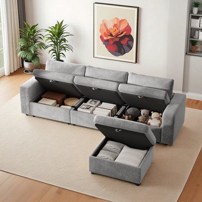 Convertible Modular Sectional Sofa with Storage, L Shaped Corner Couch with Ottoman for Living Room