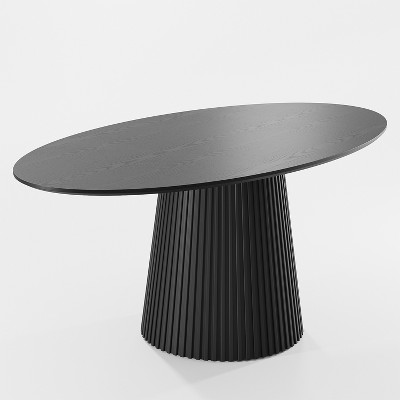 Lirago Black Elliptical Dining Table 67x33.5x31 Inch Seats 6 with Tapered Pedestal Base