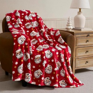 Lomsoe Red Christmas Santa Print Flannel Blanket - All Seasons Soft and Warm Throw Blanket for Napping, Camping, Travel, Office - 1 of 3